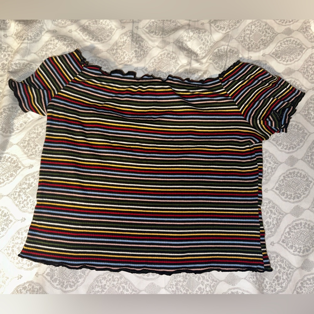 striped off the shoulder crop top